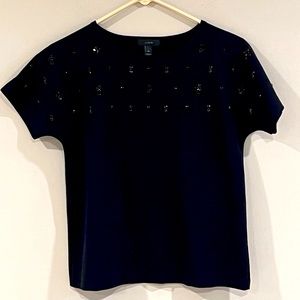 J Crew black beaded top shirt rhinestone size XS